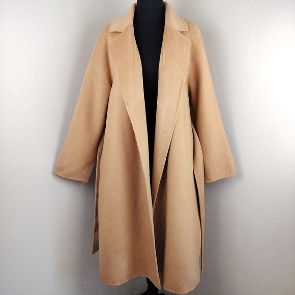 🆕 Gentle Herd 100% Wool Belted Wrap Coat in Camel - Picture 3 of 14
